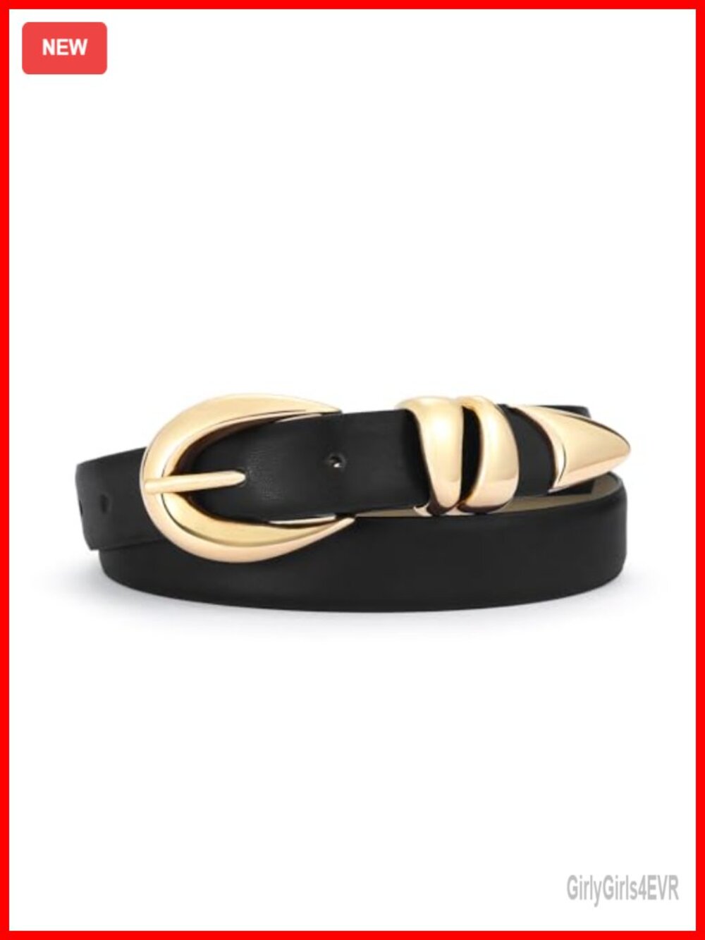 Faux Leather Fashion Belt with Gold Buckle for Women